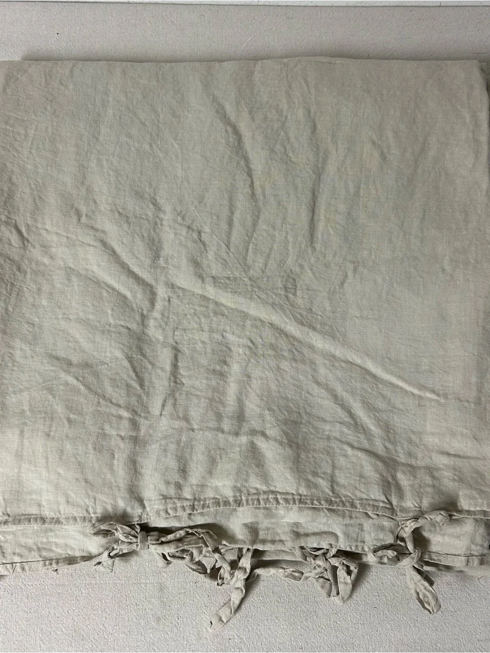 Wamsutta Linen Duvet Cover Beige Washed Linen Queen Size Tie String Closure EUC